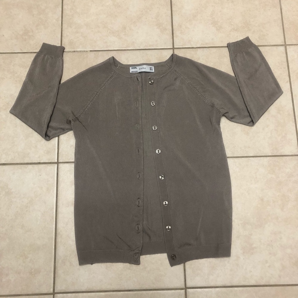 zara beige button down sweater, small - Picture 2 of 11